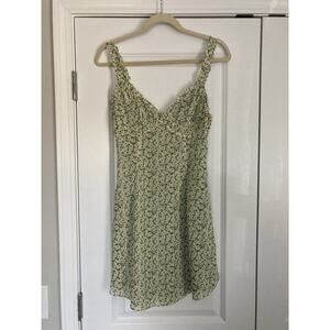 Fortunate One Green Ditzy Floral Daisies Ruffle Coquette 90s Mini Dress Small